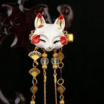Vintage Fashion Creative Fox Animal Fringe Hair Accessories Han Elemental Headdress Hanfu Girl Heart Hairpin Head Decor Headband 1Pcs white