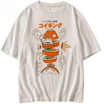 Japoniško stiliaus Pokémon Karališkasis Karpis Magikarp Sushi Sashimi trumpomis rankovėmis marškinėliai laisvi vyriški ir moteriški vasaros trendo viršutiniai drabužiai XL white