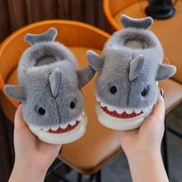 Boys' Cartoon Shark Cotton Slippers: Soft, Warm, Non-Slip Winter Shoes for Indoor Wear 38/39 (Inner length 24CM) gray