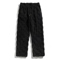 New Straight-leg Furry Checkered Personalized Warm Sports Casual Autumn and Winter Trousers XXXL juoda