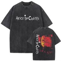 Naujiena Top  Tees Vyriški Marškinėliai Camisetas Roko Grupė Alice in Chains Purvu skalbti Vintažiniai Trumpomis Rankovėmis Apvalia Kakla Yk Marškinėliai M black