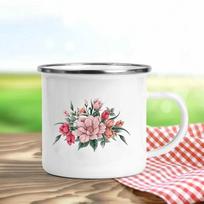 Gėlių rašto Retro emalio puodeliai Kūrybingi kavos puodeliai Vasaros lauko iškylų gėrimams sultims pienui Kempingo puodeliai Rankena Gėrimo indai Dovanos 360ml white