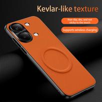 For Xiaomi POCO X8 Pro Max Case For MagSafe Magnetic Matte Fine Grained Leather Shell Metal Lens Frame Cover Shockproof Bumper Poco X8 Pro oranžinė