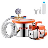 VEVOR 5.7 L(1.5 Gallon) Vacuum Chamber and 100 L/min(3.5 CFM) Pump Kit, Stainless Steel Chamber, Single Stage Vacuum Pump Degassing Chamber Kit 27.5 x 12 x 22.5 cm