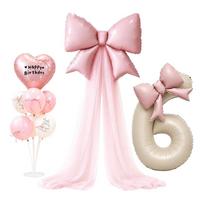 DIY Bowknot Design Bow Balloon Set 40 Inch Large Pink Mesh Included Birthday Balloon Decoration 32 Inch Size Number Foil Balloon