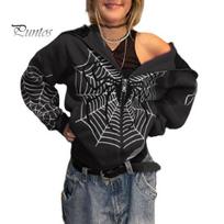 Megztinis Moteriški gobtuvai Voratinklio rašto Punk striukės Streetwear Gotikinio stiliaus Vintage užsegamas gobtuvas Paltai Rudens Žiemos drabužiai L