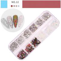 Nagų dailės papuošalų rinkinys High Silver Flat Diamond AB Water Diamond Shiny Diamond Long Bar Box 1440vnt. gray