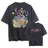 Išskalbti vintažinės roko grupės „Korn Falling Away From Me“ Marškinėliai „Skeleton Print“ marškinėliai Vyriški madingi gotikiniai marškinėliai Vyriški per dideli marškinėliai 3XL gray