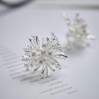 Pure White Dandelion Stud Earrings - Retro Temperament, Absolutely Beautiful Fireworks Design, Mosquito Coil Ear Clips. gray