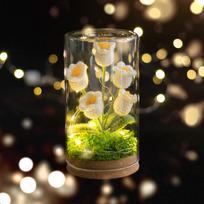 Lily of the Valley Knitted Flower Night Light and Message Bottle Ornament balta