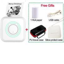 Pocket Thermal Mini Printer Bluetooth 203dpi Po Label Memo List No Ink Printing Wireless Portable Printer with PU Travel Case žalia