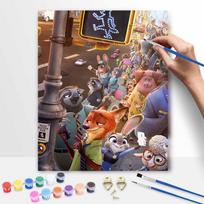 Disney Oil Painting DIY Digital Painting Zootopia City Street Scene HandPainted Wall Art for Living Room Entryway. 30x40cm gray