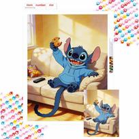 Disney Stitch eating cookie on sofa diamond art painting handmade diy kit home decoration Round 20x30cm beige