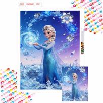 Disney Elsa Princess Diamond Paint Art Kit Mosaic Painting Diamond Art Home Room Decor Gift Round 20x30cm blue