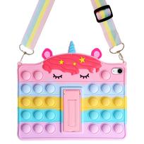 Kids Case for iPad 11  2025 A16 (11th Gen.) / iPad 10.9  2022 (10th Gen.), Push Bubble Pop It, with Stand and Strap, Colorful