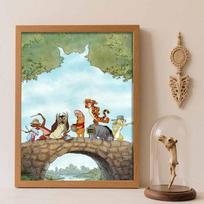 Disney diamond painting kit, 5D Winnie the Pooh and friends on bridge wall decoration art gift for living room, bedroom, study, etc. Round 50x70cm white