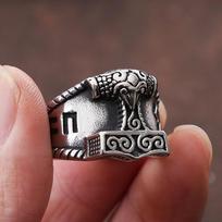 Norse Mythology Viking Hammer Ring Men Retro Stainless Steel Odin Celtics Knot Ring Biker Amulet Viking Jewelry 13 black