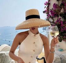 Prancūziškas elegantiškas šiaudinis vasaros skrybėlė moterims kelionėms prie jūros skrybėlė nuo saulės Hepburn stiliaus platus kraštas skrybėlė sombreros para mujer M55-58cm beige