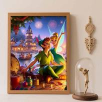 Disney 5D Diamond Painting Set DIY Peter Pan Tinkerbell Diamond Decorative Painting Home DecorationGiftArt Round 20x30cm blue