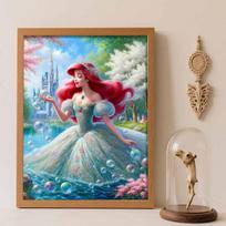 Disney Diamond Painting Ariel Princess 5D Handmade DIY Gift Diamond Painting Set Art Home Decor Round 20x30cm gray