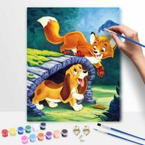Disney Oil Painting Kit, Fox and Hound Hand Painting Canvas DIY Home Decor, Art Painting Kit 20x30cm orange