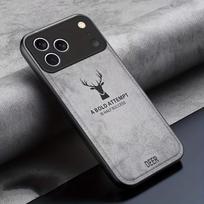 Klasikinis retro dirbtinės odos elnio galvos rašto dizaino telefono dėklas, tinkantis iPhone 17 16 15 14 13 12 11 Pro Max, apsaugantis nuo kritimo iPhone 11 Pro Max pilka spalva