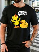 Men Crew Neck Tee Funny Cartoon Duck Slogan Print Short Sleeve Summer Street Outdoor Loose Soft M yellow