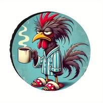 Lazy Rooster Drinking Coffee Spare Tire Cover Polyester Fiber Sand Resistant for RV SUV Truck Camper Camping Travel Trailers 15inch blue