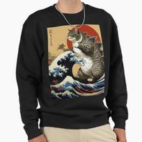 Unisex Cotton Sweater Pullover Hoodie Printed Sweater Catzilla Cat Japanese Art Pullover Sweatshirt Casual Long Sleeve Sweatshirt 5XL (100-110kg) juoda