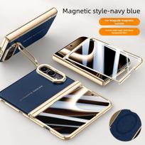 iPhone Duo Fold dėklas Prabangus PU odos Objektyvo laikiklis Stovas Apsauginis galinis dangtelis Magnetinio belaidžio įkrovimo telefono korpusui iPhone Ultra mėlyna