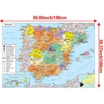 Prancūzijos žemėlapis-Ispanijos administracinis žemėlapis-Berėmis edukacinis sienų meno dekoras,Dovana kalbų besimokantiesiems ir geografijos entuziastams 150*100cm beige