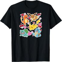 Pokémon - Eevee Pikachu Charmander Squirtle Bulbasaur Hearts T-Shirt XXXXXL juoda