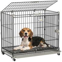 Dog Cage, Removable Tray, Wheels with Brakes, Lockable Opening Roof, 75.5x46x64.5cm, Black 75.5 x 46 x 64.5 cm