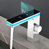 All-Copper Digital Display Basin Faucet with Ambient Lighting for Hot and Cold Water in Bathroom Sink Excludes water inlet hose