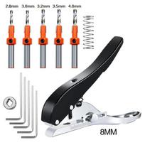 Woodworking Hole Punch Pliers Set With Countersink Drill Bits Edge Trimmer Safety Gloves Replacement Blades Black 8mm, 5 Drills 1 Locator gray