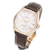 SEIKO PRESAGE Automatinis laikrodis Tomioka Silk Riboto leidimo serija HCC010J Vyriškas Rožinio aukso korpusas Rudas odinis dirželis white