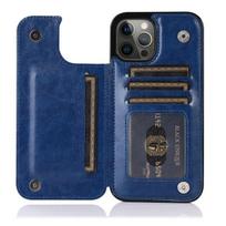 Piniginė Dvigubas Užsegimas Stovas Odinis Dėklas iPhone 14 Pro Max 13 Pro 12 11 Se 2022 X Xr Xs Max 8 7 6 6s Plus 5 5s Su Kortelių Skyriumi iPhone SE 2022 mėlyna