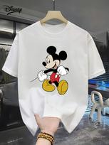 Disney Mickey Cartoon Printed Cotton Tshirt 2026 Mens Summer New Street Hiphop Fashion Casual Loose Y2K Short Sleeved Top M gray