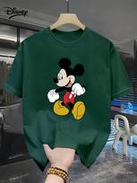 Disney Mickey Cartoon Printed Cotton Tshirt 2026 Mens Summer New Street Hiphop Fashion Casual Loose Y2K Short Sleeved Top M black