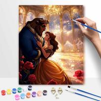 Disney Beauty and The Beast Oil Paint Digital Painting Art Kit Handmade DIY Painting Kit Home Decor 50x70cm black