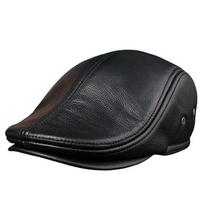 2025 Genuine Leather Beret Hat for Men Warm Windproof Winter Cap Fashion Gentleman Peaked Cap Vintage Stylish Driver Hat Gift 3XL juoda