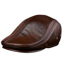 2025 Genuine Leather Beret Hat for Men Warm Windproof Winter Cap Fashion Gentleman Peaked Cap Vintage Stylish Driver Hat Gift 3XL tamsiai ruda spalva