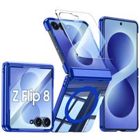 Galaxy Z Flip 8 sulankstomo telefono dėklas su vyrių apsauga, integruotu ekrano apsauginiu stiklu ir kameros apsauga -auksinis mėlyna