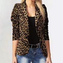 Moterims prigludęs ilgomis rankovėmis leopardinio rašto švarkas darbui XXXL black