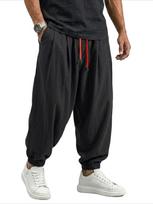 Vyriškos juodos laisvos kelnės su oranžiniu raišteliu ir rankogaliais - Streetwear Skate kelnės. XXXL juoda