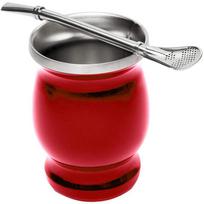 Yerba Mate moliūgų rinkinys su dviguba sienele nerūdijančio plieno Mate arbatos puodelio ir Bombilla rinkinys raudona