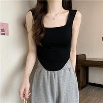 Summer Sweet Spice Girl Halter Tank Top with Chest Pad Inside and Outside Wear Wide Strap Sleeveless Top One size gray