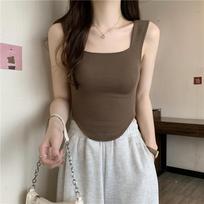 Summer Sweet Spice Girl Halter Tank Top with Chest Pad Inside and Outside Wear Wide Strap Sleeveless Top One size gray