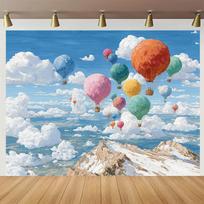 2D Whimsical Hot Air Balloon Backdrop, Pastel Sky & Mountain Photo Background for Studio 47.2x31.5inch/120*80cm gray