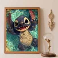 Disney Diamond Painting Kit Stitch Fun 5D DIY, suitable for beginners and craft lovers, interior space decoration Round 40x50cm black